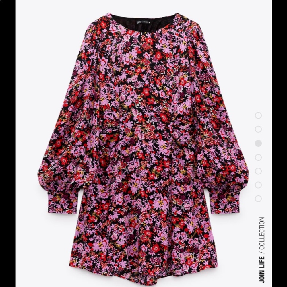 Zara Floral Print Dress With Balloon Sleeves